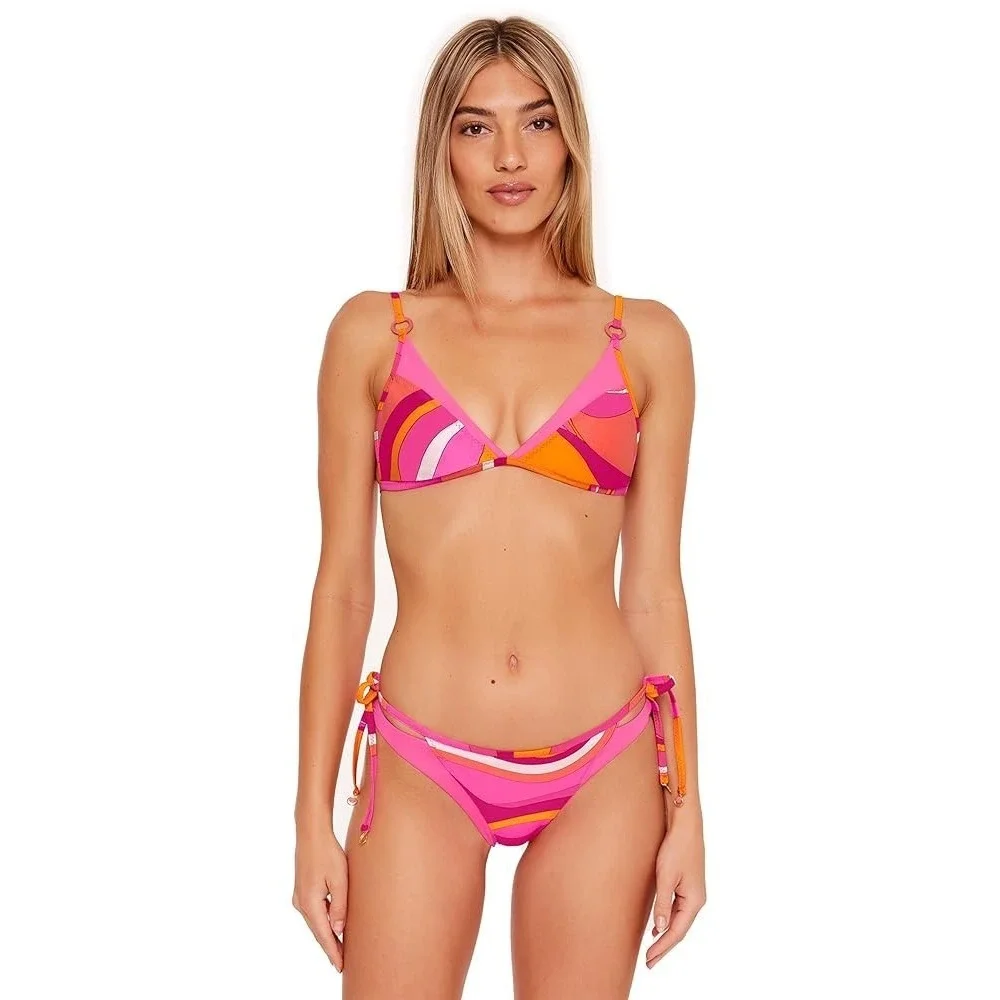 Trina Turk Standard Vivid Vista Layered Triangle Bikini Top Sz 8 Pink *TOP ONLY*